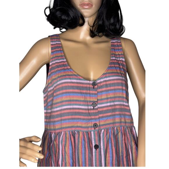 Madewell Scoopneck Tank Shirt Dress in Rainbow Stripe button down cotton size M - Picture 7 of 13